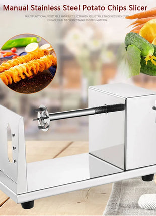 Stainless Steel Potato Slicer with Peeler and Handle, Manual Adjustable Vegetable Spiral Cutter