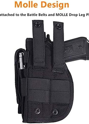 Tactical Pistol Holster Medium – Right Hand MOLLE Fit 600D Nylon with Mag Pouch – Black