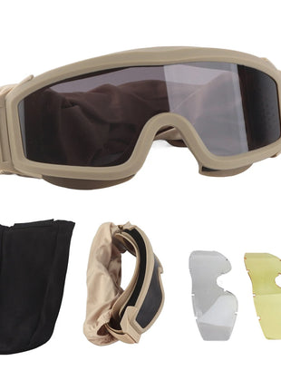 Sport Safety Goggles Kit – 1 Frame + 3 Polycarbonate Lenses (Grey/Yellow/Clear) – TPU Frame – Colour Choice Green/Black/Khaki