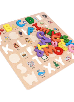 Wooden Alphabet Puzzle for Kids – 26 Lowercase Letters – Educational Plywood Board Toy