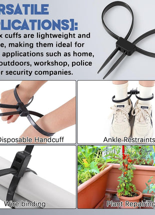 Disposable Nylon Handcuffs Double Loop 114kg Strength – Heavy Duty Self-Locking Zip Tie Restraint Black (10-Pack)