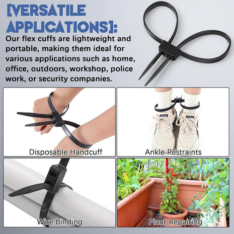 Disposable Nylon Handcuffs Double Loop 114kg Strength – Heavy Duty Self-Locking Zip Tie Restraint Black (10-Pack)