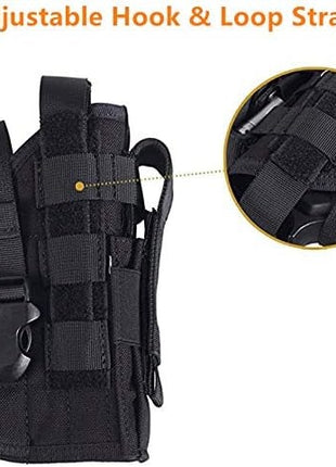 Tactical Pistol Holster Medium – Right Hand MOLLE Fit 600D Nylon with Mag Pouch – Black