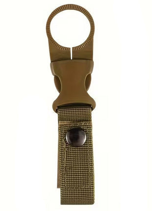 Water Bottle Holder Clip 13.5cm Nylon with Carabiner and Velcro Strap – Fits 27mm Bottles – Khaki/Black/Green