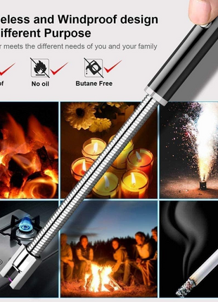 Electric Arc Lighter – 29.5cm Flexible USB Rechargeable – Windproof Safety Ignition with LED Indicator – Black