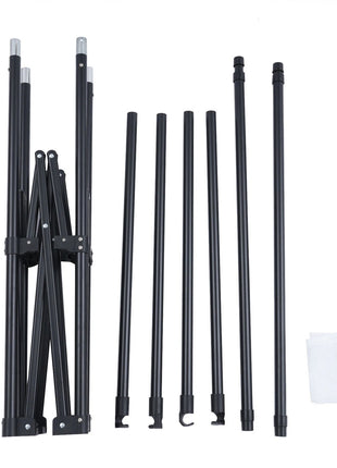 Foldable Clothes Drying Rack 135cm – Iron Frame with Wheels, Sock Clips & Net Bag – Black