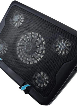 Laptop Cooling Pad 5-Fan Adjustable Height Mesh Surface – USB Powered Quiet Cooler Black