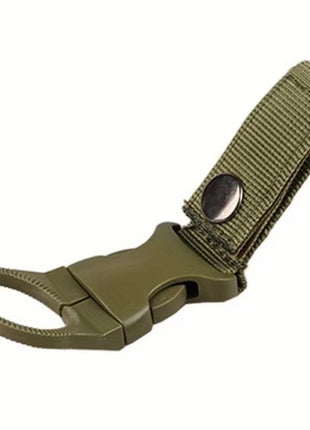 Water Bottle Holder Clip 13.5cm Nylon with Carabiner and Velcro Strap – Fits 27mm Bottles – Khaki/Black/Green