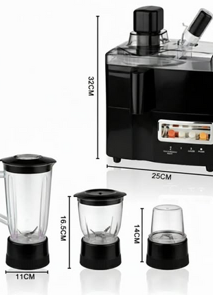700W Juice Extractor Blender Grinder with 2 Speed & Pulse, Continuous Flow, Stainless Steel Spinner, 3 Containers, Black