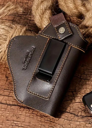 Universal Leather Gun Holster 11x13cm – Ambidextrous Clip – Compact Pistol Fit – Black/Brown/Coffee