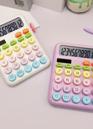 12-Digit Solar Calculator – Pastel Dopamine Design – Large Buttons – Classroom & Office Use