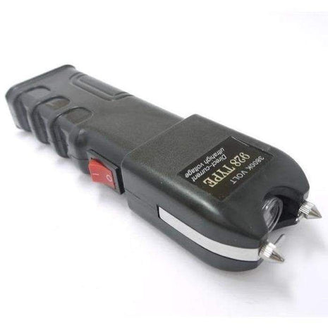 Stun Gun 928 – 3 Million Volt Rechargeable Self-Defense Flashlight – Anti-Snatch Shock Plates – Black