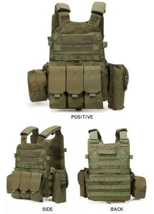 Tactical MOLLE Plate Carrier Vest Adjustable S–2XL – 600D Oxford with 3 Pouches and Drag Handle – Black