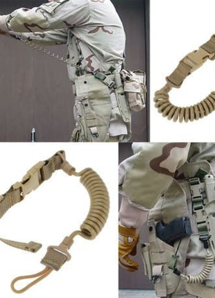 Tactical Pistol Lanyard Sling 55–150cm Nylon Elastic Coil – Anti-Loss Belt Attachment – Black/Khaki/Green