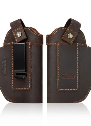 Universal Leather Gun Holster 11x13cm – Ambidextrous Clip – Compact Pistol Fit – Black/Brown/Coffee