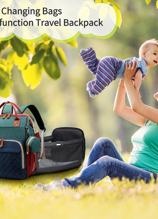 Diaper Bag Backpack 16.5" – Waterproof Oxford Baby Bag with Changing Station, USB Port, 18 Pockets