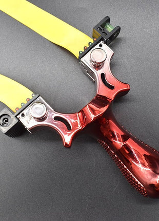 Hunting Slingshot – Alloy Frame + Red Laser + Level – Ergonomic Grip – 2 Bands