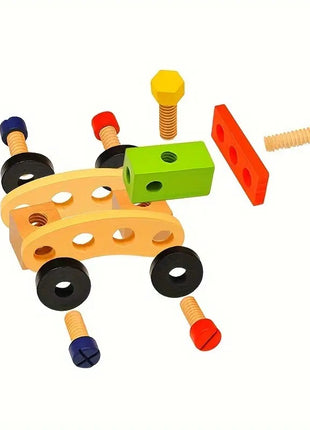Wooden Toy Tool Set 36-Piece – Pretend Construction Kit with Blocks, Tools & Carry Case