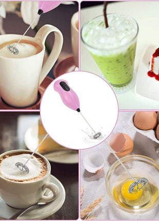 Handheld Electric Coffee Whisk Milk Frother Battery Powered Stainless Steel Drink Mixer