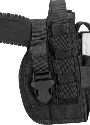 Tactical Pistol Holster Medium – Right Hand MOLLE Fit 600D Nylon with Mag Pouch – Black