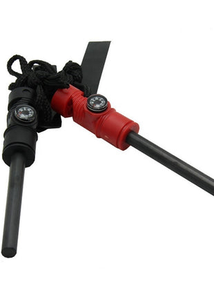 4-in-1 Survival Fire Starter Tool – Magnesium Flint Rod + Compass, Whistle, Saw – Red or Black
