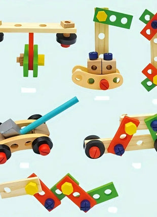 Wooden Toy Tool Set 36-Piece – Pretend Construction Kit with Blocks, Tools & Carry Case
