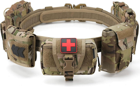 7-in-1 Tactical Battle Belt 1000D Nylon with Quick Release Buckle, Heavy Duty MOLLE Utility Belt for Police Military Outdoor