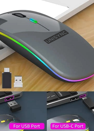 UNISYNC Wireless Mouse 1600 DPI – Bluetooth 5.0 2.4GHz Dual Mode – Silent Click – Rechargeable