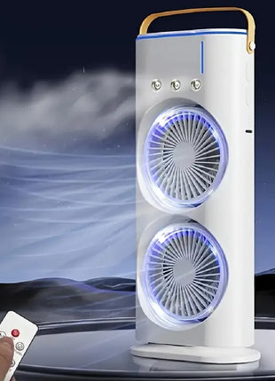 Dual-Head USB Air Cooler with Mist Humidifier – 3-Speed LED Fan – White