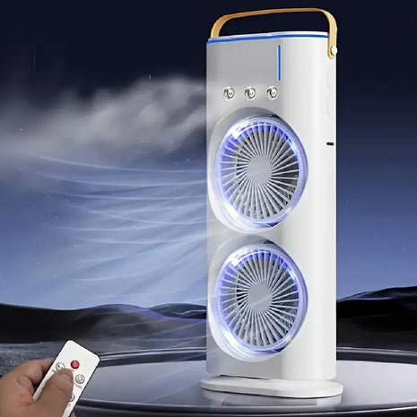 Dual-Head USB Air Cooler with Mist Humidifier – 3-Speed LED Fan – White