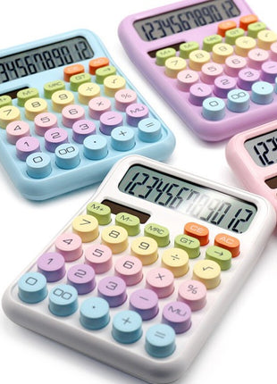 12-Digit Solar Calculator – Pastel Dopamine Design – Large Buttons – Classroom & Office Use