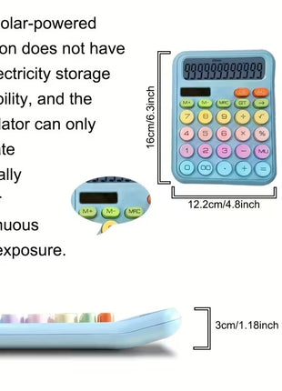 12-Digit Solar Calculator – Pastel Dopamine Design – Large Buttons – Classroom & Office Use