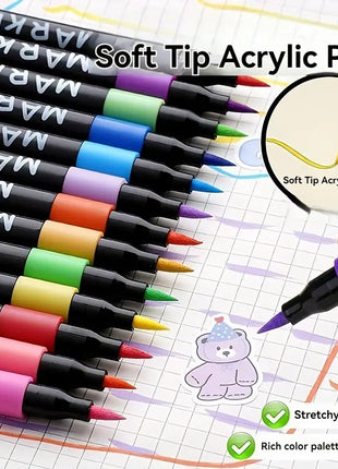 Acrylic Brush Marker Set –  Water-Based Pigment – Multi-Surface – PP Storage Case