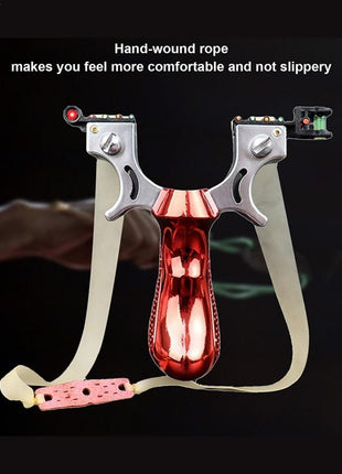 Hunting Slingshot – Alloy Frame + Red Laser + Level – Ergonomic Grip – 2 Bands