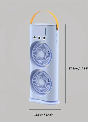 Dual-Head USB Air Cooler with Mist Humidifier – 3-Speed LED Fan – White