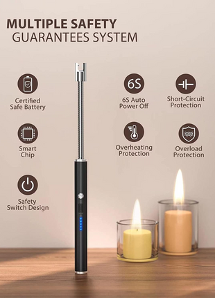 Electric Arc Lighter – 29.5cm Flexible USB Rechargeable – Windproof Safety Ignition with LED Indicator – Black