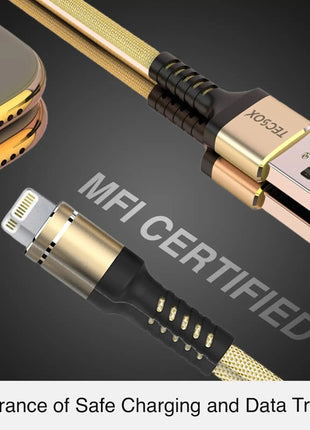 USB-A to Lightning Fast Charging & Data Sync Cable 30 cm Braided Nylon - Gold