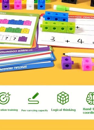 100pc Math Linking Cubes Set – 24 Activity Cards – STEM Building Blocks for Counting, Patterns & Fine Motor Skills – Multicolor