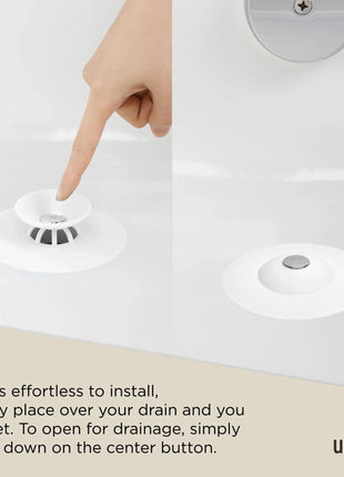 2-in-1 Silicone Sink Drain Stopper & Hair Catcher Universal Bathtub Plug 10cm Leak-Proof White