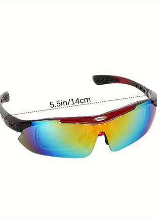 Sports Sunglasses 14cm UV400 PC Lens – Wraparound Impact-Resistant Eyewear – Rainbow Tint