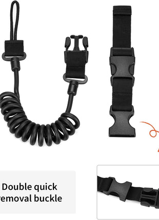 Tactical Coiled Lanyard Cable Keychain – 150 cm Stretchable Elastic Cord with Buckle – MOLLE Compatible Outdoor Gear Holder – Black