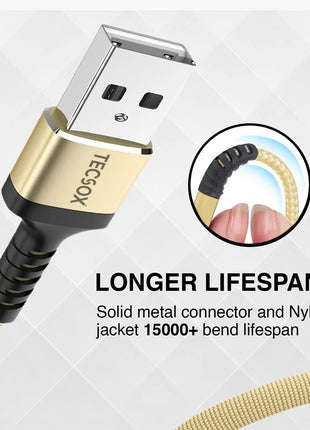 USB-A to Lightning Fast Charging & Data Sync Cable 30 cm Braided Nylon - Gold