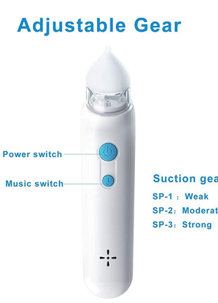Electric Nasal Aspirator for Babies – 3-Level Suction + Silicone Tip + Built-In Music – USB Rechargeable