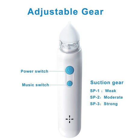 Electric Nasal Aspirator for Babies – 3-Level Suction + Silicone Tip + Built-In Music – USB Rechargeable