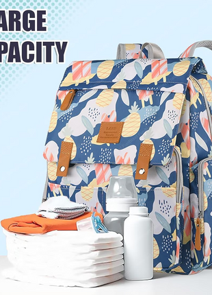 Diaper Backpack Bag 25L Waterproof, Bottle Holders & Wipe Pocket tropical summer fruit and popsicle pattern