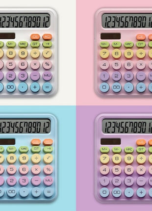12-Digit Solar Calculator – Pastel Dopamine Design – Large Buttons – Classroom & Office Use