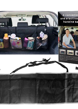 Car Back Seat Trunk Organiser 106 x 30.5cm Nylon Hanging Storage with 5 Mesh Pockets – Heavy Duty