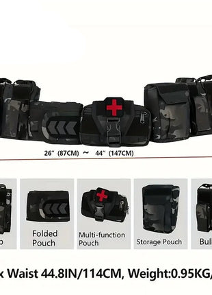7-in-1 Tactical Battle Belt 1000D Nylon with Quick Release Buckle, Heavy Duty MOLLE Utility Belt for Police Military Outdoor