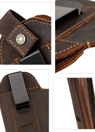 Universal Leather Gun Holster 11x13cm – Ambidextrous Clip – Compact Pistol Fit – Black/Brown/Coffee