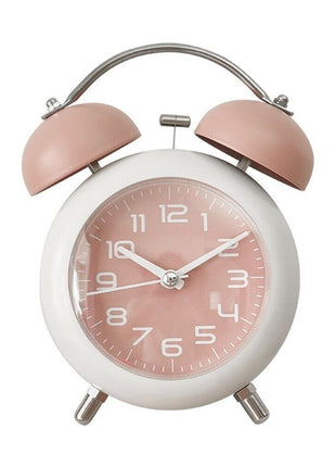 Twin Bell Alarm Clock 110mm Silent Quartz – Loud Retro Analog Bedside Clock with Backlight – Blue/White Metal